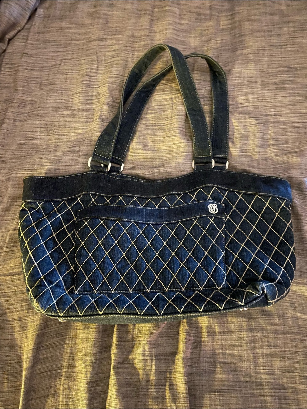 Vera Bradley Quilted Denim Mini Tote in Dark Blue with Contrast Stitching